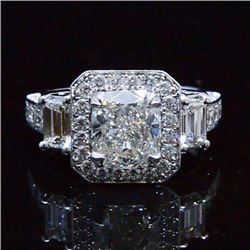 Natural 2.92 CTW Unique Design Halo Cushion Cut Diamond Engagement Ring 18KT White Gold