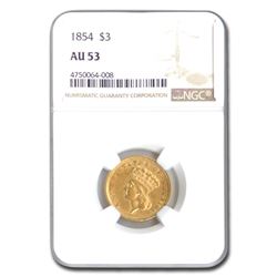 1854 $3 Gold Princess AU-53 NGC