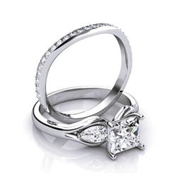 Natural 2.77 CTW Princess & Pear Cut Diamond Engagement Ring 18KT White Gold