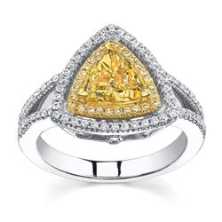 Natural 1.58 CTW Canary Yellow Trillion Cut Halo Diamond Engagement Ring 14KT White Gold