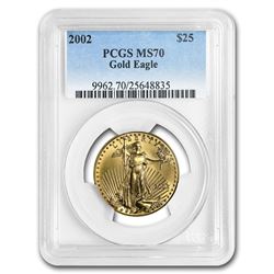 2002 1/2 oz Gold American Eagle MS-70 PCGS (Registry Set)
