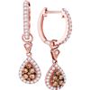 Image 1 : 14kt Rose Gold Womens Round Brown Diamond Teardrop Dangle Earrings 1/2 Cttw