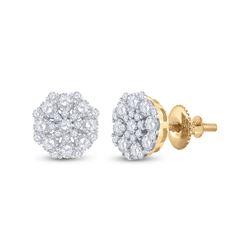 14kt Yellow Gold Womens Round Diamond Cluster Earrings 7/8 Cttw