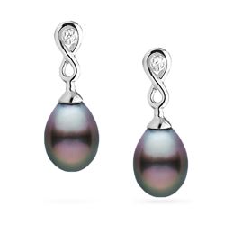 Tahitian Drop-Shape Pearl and Diamond Infinity Dangle Earrings