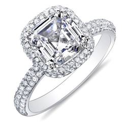Natural 2.02 CTW Halo Asscher Cut Micro Pave Diamond Engagement Ring 14KT White Gold