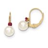 Image 1 : 14k 6-6.5 mm Pearl & .10ct. Ruby Leverback Earrings