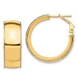 14k Yellow Gold Polished with White Gold Round Hoop Earrings