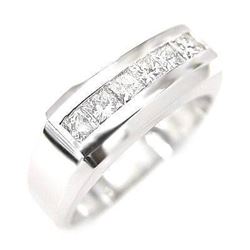 Natural 1.82 CTW Men's Princess Cut Channel Set Diamond Ring 14KT White Gold