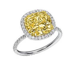 Natural 3.42 CTW Canary Yellow Halo Cushion Cut Diamond Engagement Ring 18KT Two-tone