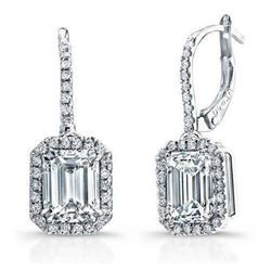 Natural 2.52 CTW Emerald Cut U-Pave Lever Back Halo Diamond Earrings 14KT White Gold