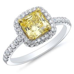 Natural 2.12 CTW Canary Yellow Cushion Cut Halo Diamond Ring 14KT White Gold