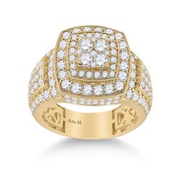 14kt Yellow Gold Mens Round Diamond Square Ring 3 Cttw