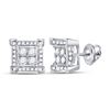 Image 1 : 14kt White Gold Mens Round Diamond Square Earrings 1/3 Cttw