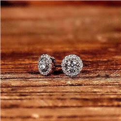 Natural 0.92 CTW Halo Diamond Earrings 18KT White Gold