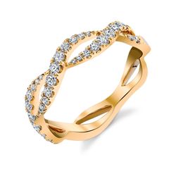 Natural 0.35 CTW Stackable Diamond Waves Infinity Ring 18KT Yellow Gold