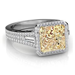 Natural 4.32 CTW Canary Yellow Radiant Cut & Baguette Diamond Engagement Ring 14KT Two-tone