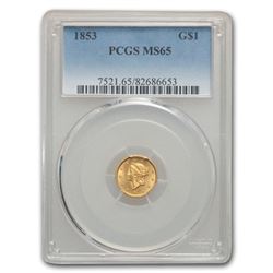 1853 $1 Liberty Head Gold MS-65 PCGS