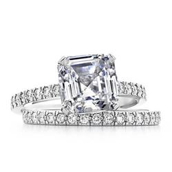 Natural 2.27 CTW Asscher Cut Diamond Engagement Bridal Set 18KT White Gold