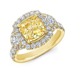 Natural 4.12 CTW Canary Yellow Halo Cushion Cut Diamond Ring 14KT Yellow Gold