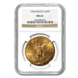 1944 Mexico Gold 50 Pesos MS-64 NGC