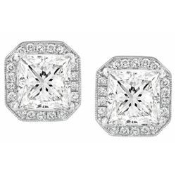 Natural 1.38 CTW Princess Cut Halo Diamond Earrings 18KT White Gold