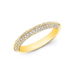 Natural 0.52 CTW Knife Edge Micro Pave Wedding Band Anniversary Ring 18KT Yellow Gold