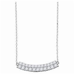 14kt White Gold Womens Round Diamond Curved Double Row Bar Necklace 1 Cttw