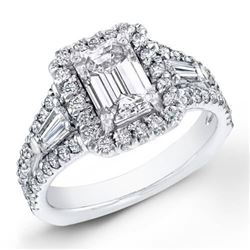 Natural 2.12 CTW Halo Emerald Cut Diamond Ring 14KT White Gold