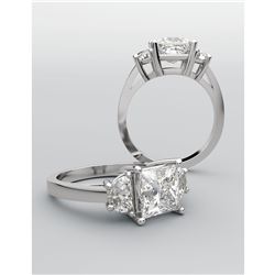 Natural 1.32 CTW 3-Stone Princess Cut & Half Moon Diamond Ring 14KT White Gold