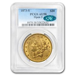 1873-S $20 Liberty Gold Double Eagle AU-58 PCGS CAC (Open 3)