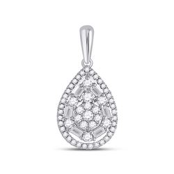 14kt White Gold Womens Baguette Diamond Teardrop Pendant 1/2 Cttw