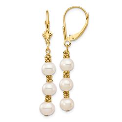 14k Yellow AU White Semi-round Pearl Leverback Earrings - 5-6 mm