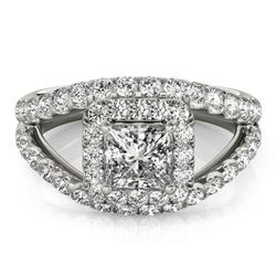 Natural 1.85 ctw Princess Diamond Halo Ring 14k White Gold