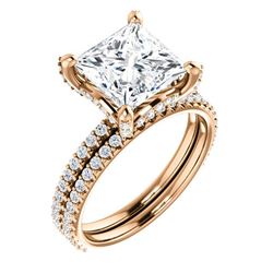 Natural 4.02 CTW Under-Halo Princess Cut Diamond Ring 18KT Rose Gold