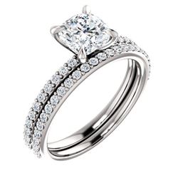 Natural 1.72 CTW Cushion Cut Diamond Engagement Set 14KT White Gold