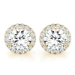 Natural 1.22 CTW Halo Round Brilliant Cut Diamond Stud Earrings 18KT Yellow Gold
