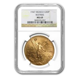 1947 Mexico Gold 50 Pesos MS-69 NGC (Restrike)