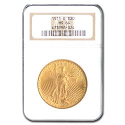 1911-D $20 Saint-Gaudens Gold Double Eagle MS-64 NGC