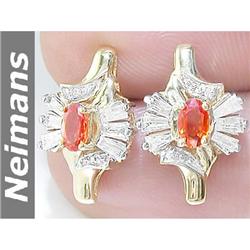 Certified .50ct Orange Sapphire & Diamond Stud Earrings