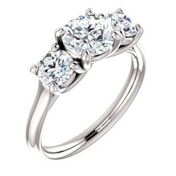 Natural 1.52 CTW 3-Stone Round Cut Diamond Engagement Ring 18KT White Gold