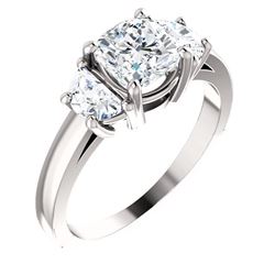 Natural 1.72 CTW 3-Stone Cushion Cut & Half moons Diamond Ring 14KT White Gold