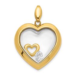 14k Yellow Gold CZ Heart Glass Pendant - 25 mm