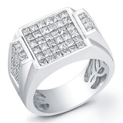 Natural 3.52 CTW Men's Invisible Princess Cut Diamond Ring 18KT White Gold