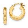 Image 2 : 14k Solid Gold Polished & Textured Hoop Earrings