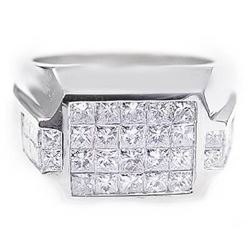 Natural 3.22 CTW Men's Diamond Ring 18KT White Gold