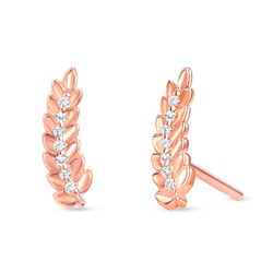 Natural 0.06 CTW Leaf Diamond Earrings 18KT Rose Gold