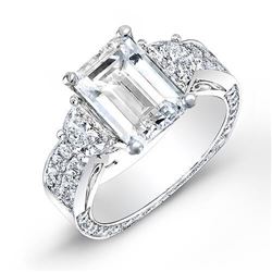 Natural 3.02 CTW Emerald Cut & Half Moon Diamond Engagement Ring 18KT White Gold