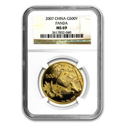 2007 China 1 oz Gold Panda MS-69 NGC