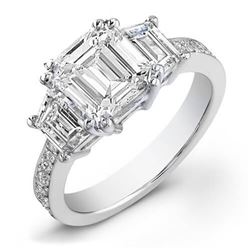 Natural 1.82 CTW Emerald Cut & Trapezoids Diamond Engagement Ring 18KT White Gold