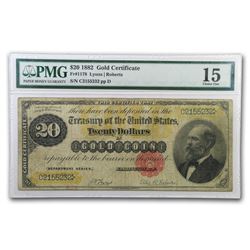 1882 $20 Gold Certificate Fine-15 PMG